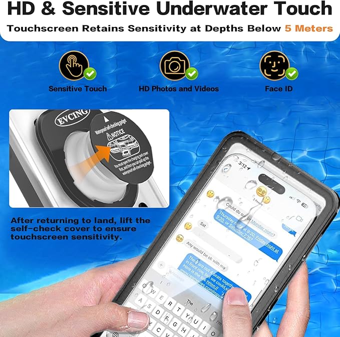 Waterproof Phone Case, Underwater Phone Cases for Snorkeling, IPX8 Diving Case, 360 Full Body Protection for iPhone 16 Pro Max/15/14/Galaxy S24, Up to 6.9 Inch, Beach Cruise Essentials (Black)