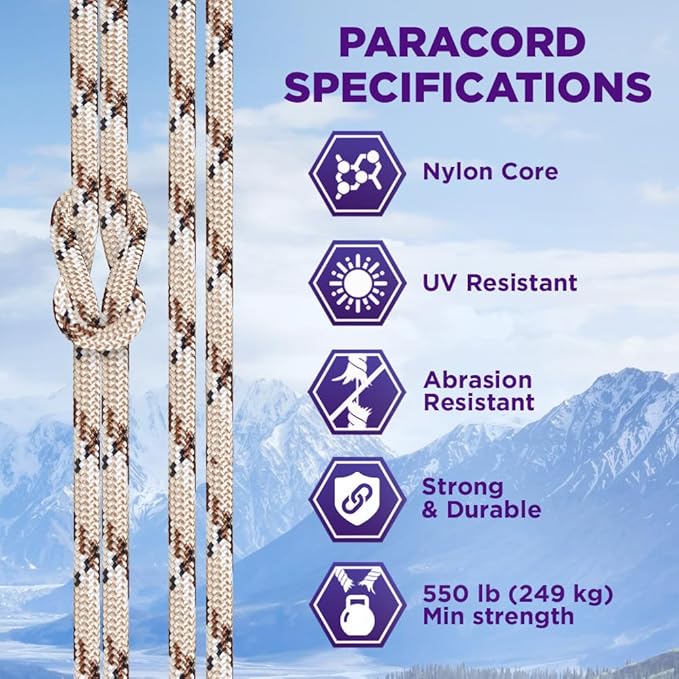 TECEUM Reflective Paracord Rope 1000 – 1000ft/200ft/100ft/50ft – 40+ Colors – Glow in The Dark – para Cord – Utility Rope for Survival, Hunting & Camping Gear – Nylon String, Camping Rope, Tent Cord