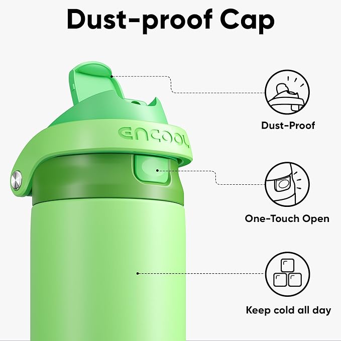 ENCOOL Leakproof Insulated Water Bottle with Straw Dual-Sip Water Bottle Bag-Safe Design for Work, Commute & Gym – Keeps Drinks Cold All Day, 24 oz, Algae Green