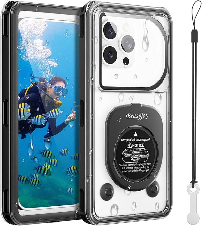 Beasyjoy Waterproof Phone Case, Underwater Phone Case for Snorkeling, Universal IPX8 Diving Outdoor Video Photo with Lanyard for iPhone 17/16/15/14 Pro Max, Samsung Galaxy S26/S25 Google Moto, Black