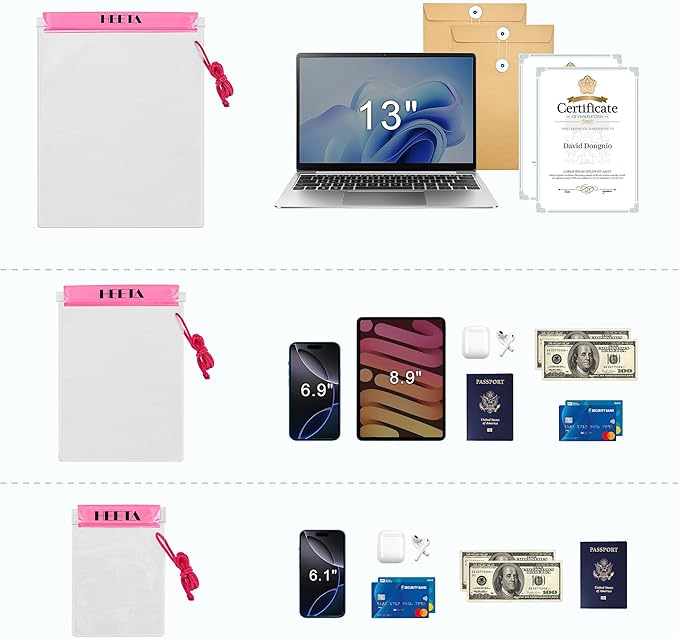 HEETA 5-Pack Clear Waterproof Dry Bag Pouch, Water Tight Cases Dry Bags Document Holder for Camera Mobile Phone Maps, Kayaking Boating