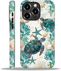 for iPhone 16 Pro Max Case,HH2 Ocean Sea Turtle Nautical Map Hybrid 2 Layer Hard Shell Silicone Protective Pattern Design Case