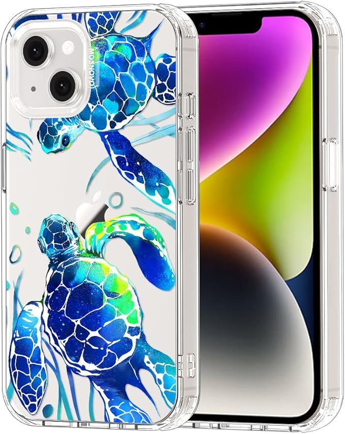 MOSNOVO for iPhone 13/14 Case | Military Grade 6.6ft Drop Tested | Clear with Sea Turtles Design