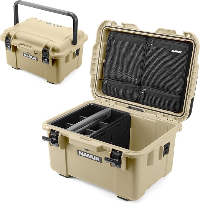 NANUK Trail 35 – 38.8 L (10.2-Gallon) Waterproof Gear Case – Modular Cargo Case for Camping, Fishing, Hunting & Outdoor Storage – Dustproof and Impact Resistant (22.0” x 15.9” x 11.6”) – Desert Tan