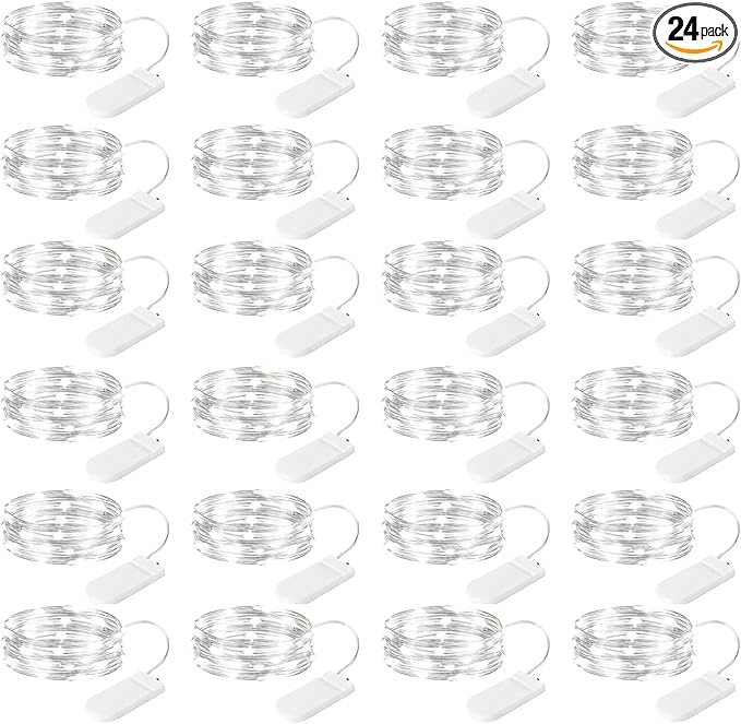 Brightown 24 Pack Fairy Lights Battery Operated - 7Ft 20 Led Mini String Lights Silver Wire Waterproof Firefly Starry DIY Lights for Bedroom Patio Wedding Party Christmas Decor (Pure White)