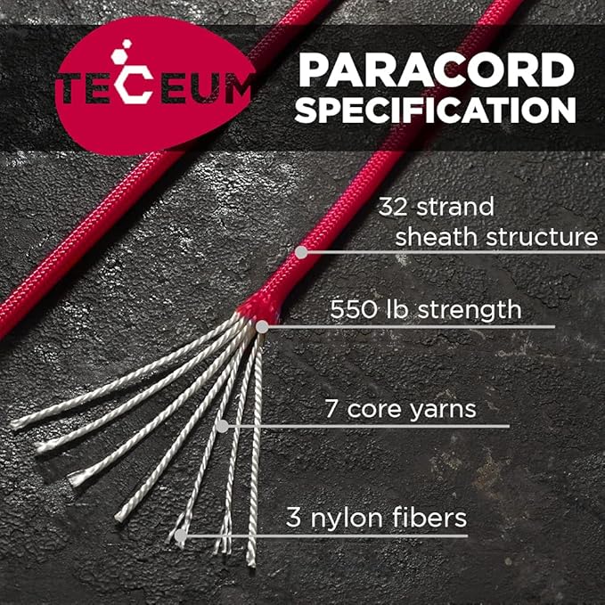 TECEUM Reflective Paracord Rope 1000 – 1000ft/200ft/100ft/50ft – 40+ Colors – Glow in The Dark – para Cord – Utility Rope for Survival, Hunting & Camping Gear – Nylon String, Camping Rope, Tent Cord