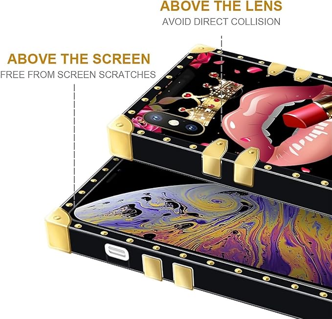 Compatible with iPhone Xs Max Case, Glitter Red Rose Queen Leopard Lipstick Luxury Golden Decoration for Girl Women Soft TPU Shockproof Protective Hard PC Back for iPhone Xs Max