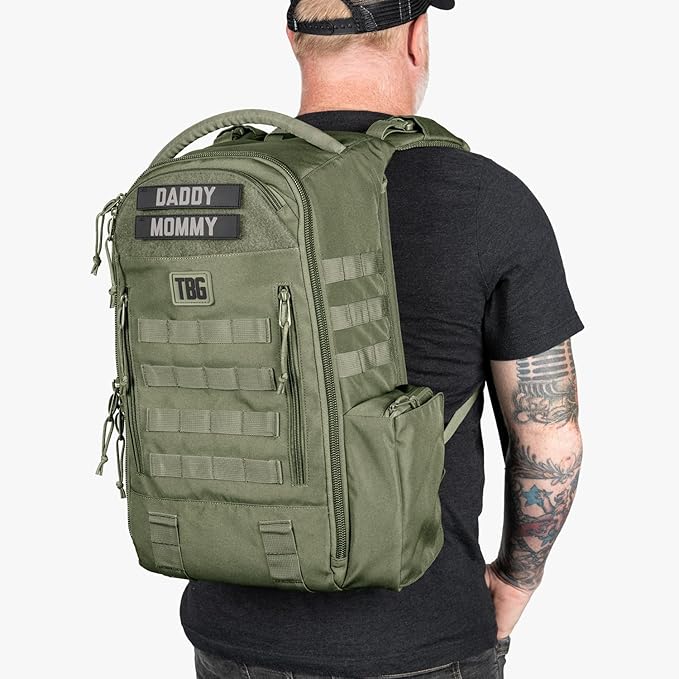 Tactical Baby Gear Daypack Tactical Diaper Bag Backpack for Dads - MOLLE compatible, Built-in Changing Mat, Stroller Straps (Ranger Green 4th Gen)