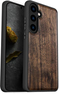 Carveit Wood Case for Galaxy S24 Plus Case [Natural Wood & Black Soft TPU] Shockproof Protective Cover Unique Wooden Design Compatible with S24 Plus (World Map-Walnut)