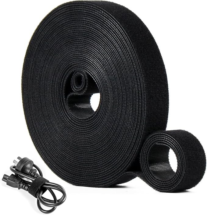 OneLeaf Fastening Cable Management Roll, 43ft x 3/4inch Cut to Length Straps, Reusable Multi-Purpose Cords Management, Double Sided Hook and Loop Cable Ties Roll (Black)