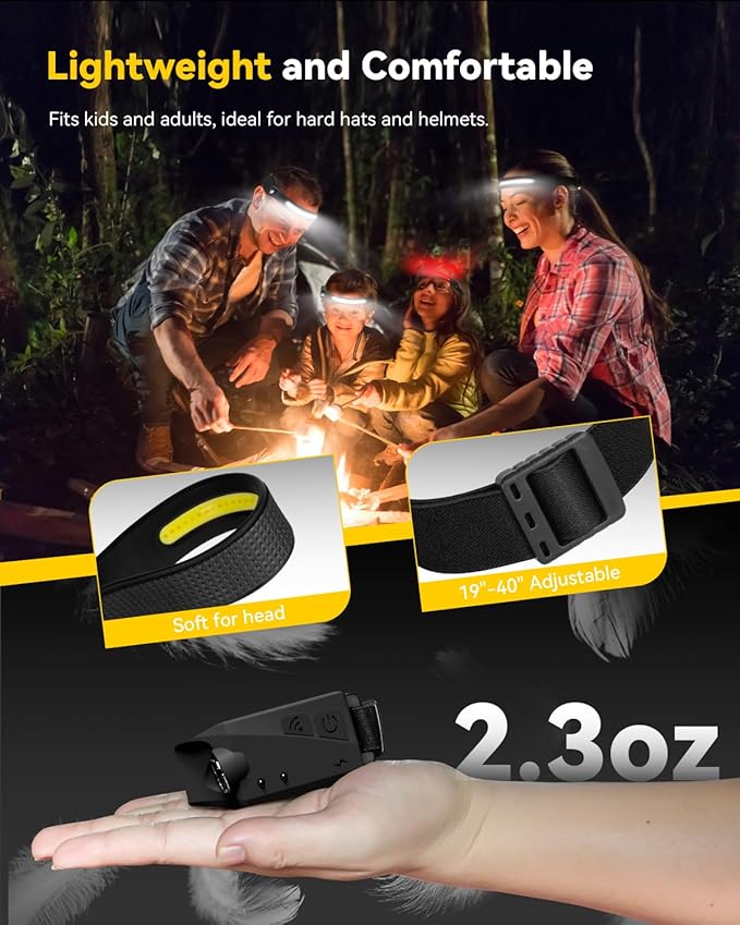 Headlamps Rechargeable with Red Light 2 Pack, Wide Beam Running LED Head Lamp for Adults, Headlights for Head with Motion Sensor, Hard Hat Light for Running, Camping, Hiking, Hunting, Fishing