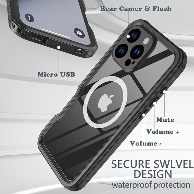for iPhone 16 Pro Case Waterproof, [Shockproof] [Dustproof] [IP68 Waterproof] Full-Body Hard Case Built-in [Lens Screen Protection] for Diving Case (Black, for iPhone 16 Pro 6.3in)