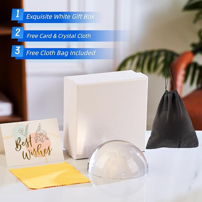 6X Crystal Dome Magnifier Paperweight, 4 Inch Large Dome Reading Magnifying Glass with Gift Box, Desktop Paperweight Magnifier for Books, Maps, Documents, Crafts & Seniors (4 Inch)