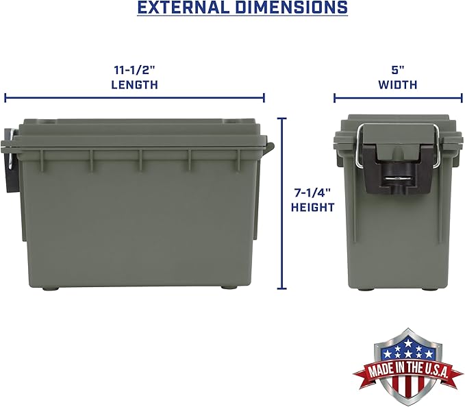 Sheffield 12626 Ammo Storage Box, Stackable .30 Cal Field Boxes, Water and Dust Resistant, Lockable Storage Box with Handle, Secures Hunting Gear, Supplies, and Bullets, Made in USA, Green, 1-Pack