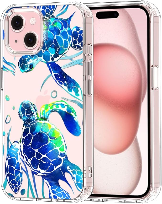 MOSNOVO Case for iPhone 15, [Buffertech 6.6ft Military-Grade Drop Protection] [Anti Peel Off Tech] Clear TPU Bumper Phone Case Cover Design - Sea Turtles