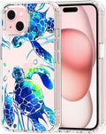 MOSNOVO Case for iPhone 15, [Buffertech 6.6ft Military-Grade Drop Protection] [Anti Peel Off Tech] Clear TPU Bumper Phone Case Cover Design - Sea Turtles