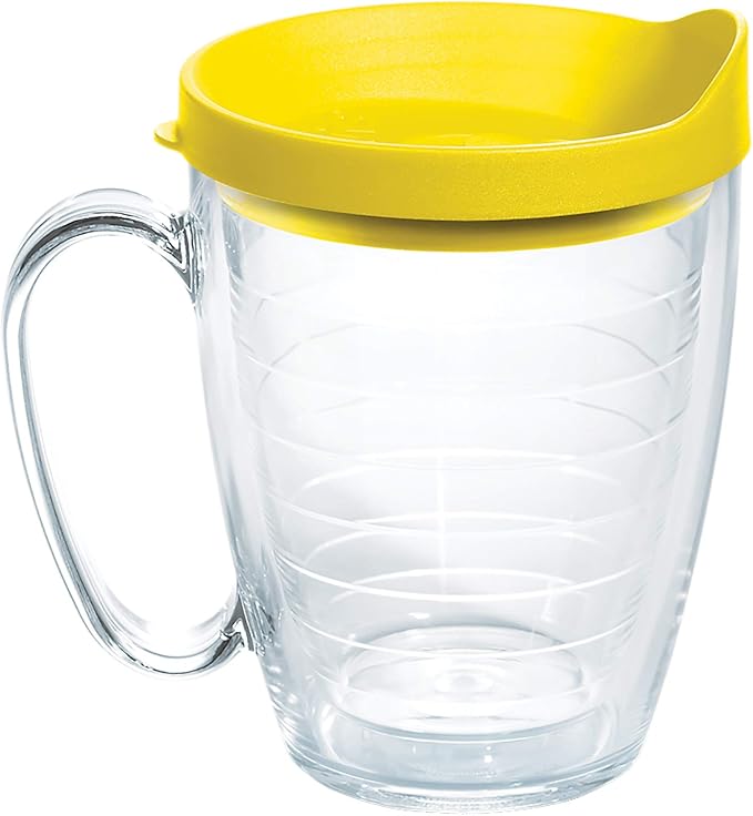 Tervis Clear & Colorful Lidded Made in USA Double Walled Insulated Tumbler Travel Cup Keeps Drinks Cold & Hot, 16oz Mug, Yellow Lid
