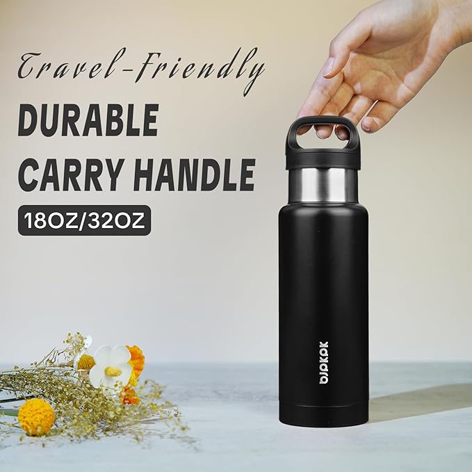 BJPKPK Insulated Water Bottle 18OZ Stainless Steel Water Bottle with Handle Double Walls Vacuum Insulated BPA Free Flask, Black