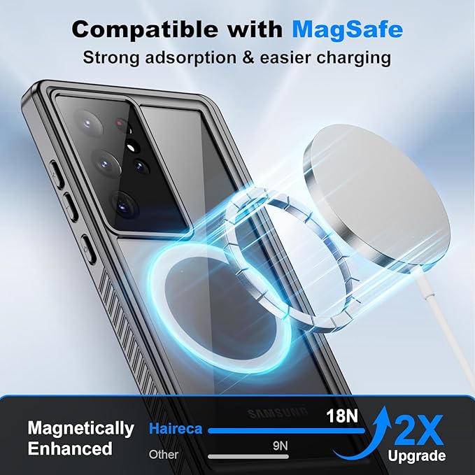 for Samsung Galaxy S23 Ultra Waterproof Case with Magsafe, Built-in Magnetic & Screen Protector, IP68 Certified Full Body Shockproof, for Water Sports Underwater Photography, 6.8" Blue