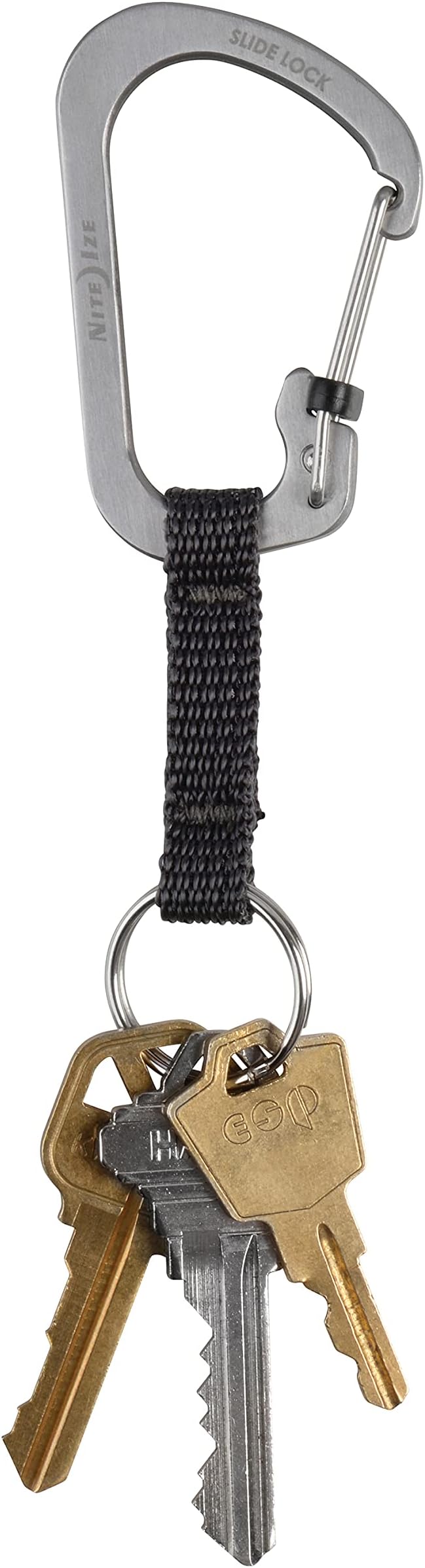 Nite Ize SlideLock Key Ring, Aluminum Locking Carabiner Key Chain with Webbing, Stainless Steel