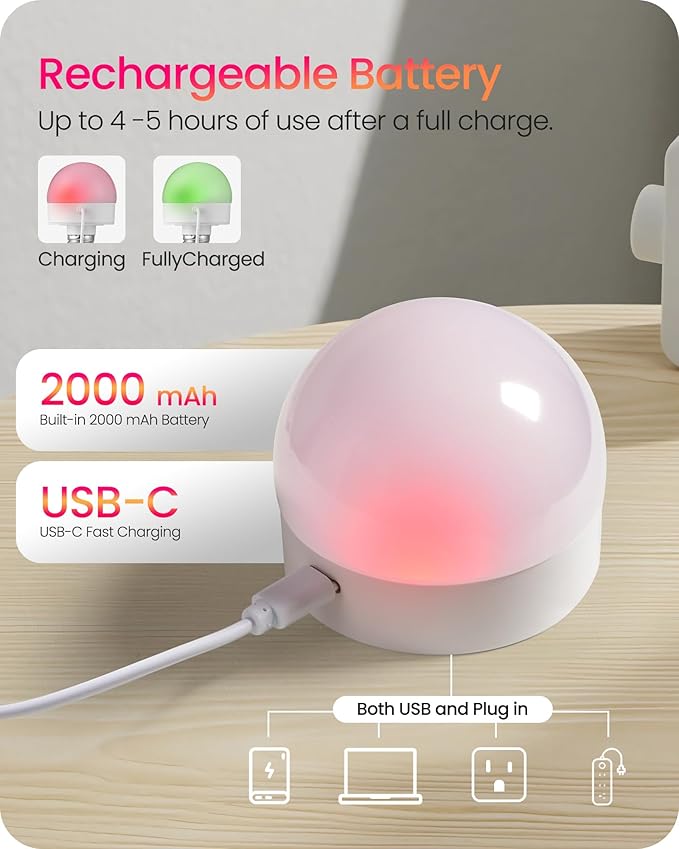 Rechargeable Light Bulbs with Remote Control, 4 Packs Battery Operated Light Bulbs, 3 Timer 15 Colors Selectable, Dimmable Wireless RGB LED Bulb for Wall Sconce, Non-Hardwired, R01YBP406