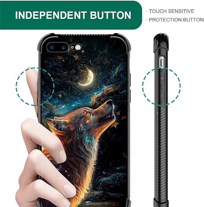 for iPhone 7/8 Case, Star Cave Hungry Wolf Pattern Graphic Design Girl Boy Soft Silicone Hard Acrylic Shock Protection for iPhone 7/8