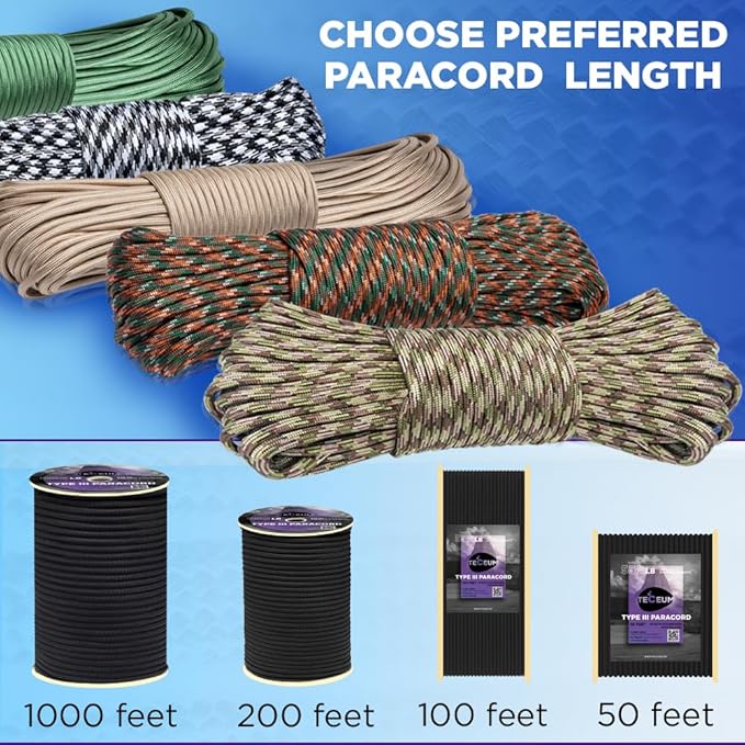 TECEUM Paracord Type III 550 Burgundi – 100 ft – 4mm – Tactical Rope MIL-SPEC – Outdoor para Cord –Camping Hiking Fishing Gear and Equipment – EDC Parachute Cord – Strong Survival Rope 067gd