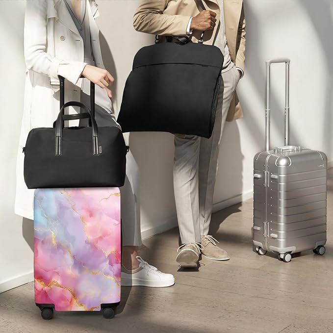 ANNA QUEEN Pink Marble Travel Luggage Cover -Stretchable Airplane Suitcase Protector Sleeve,Universal Washable Fit for 20-22 Inch Checked Baggage,Water Resistant Durable Luggage Protector