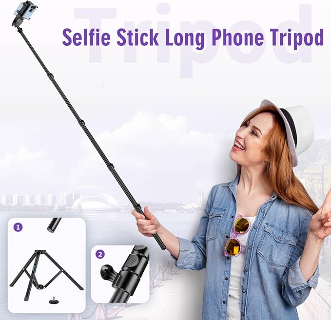 Nineigh 80" Phone Tripod, Selfie Stick Cellphone Tripod, Aluminum Tripods Stand for Video Photo Vlog, Travel Tripods with Gooseneck Remote Phone Holder, Compatible with iPhone Android Smartphone