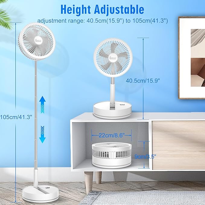 Portable Foldable Rechargeable Oscillating Fan - 8.6" 8000mah Battery Operated USB C Small Fan Remote, Quiet Table Desk Fan Folding Standing Pedestal Fans for Bedroom Rome Office Camping Travel