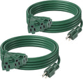 BN-LINK 2-Pack 15Ft Outdoor Extension Cord with 3 Outlets 16/3 SJTW Power Cord, 3-Prong Grounded Plug, for Landscaping & Holiday Decorations, ETL Listed