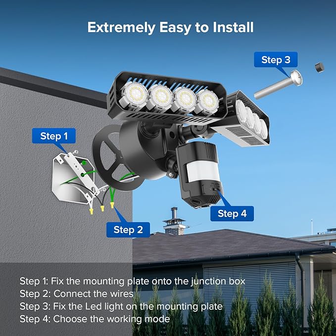 SANSI 36W 3600LM LED Motion Sensor Outdoor Light, 50,000 Hrs Lifespan Security Light, 350W Equiv 5000K Dusk to Dawn IP65 Flood Light, Super Bright for Backyard, Black, Bright Series, not Solar