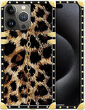 Compatible with iPhone 16 Pro Max Case, Seamless Gold Chain Leopard Luxury Golden Decoration for Girl Women Soft TPU Shockproof Protective Hard PC Back