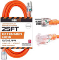 Iron Forge Cable Lighted Outdoor Extension Cord 25 Ft - 10 Gauge Heavy Duty Extension Cord, 15 AMP, 10/3 Orange Power Cable SJTW Weatherproof 3 Prong