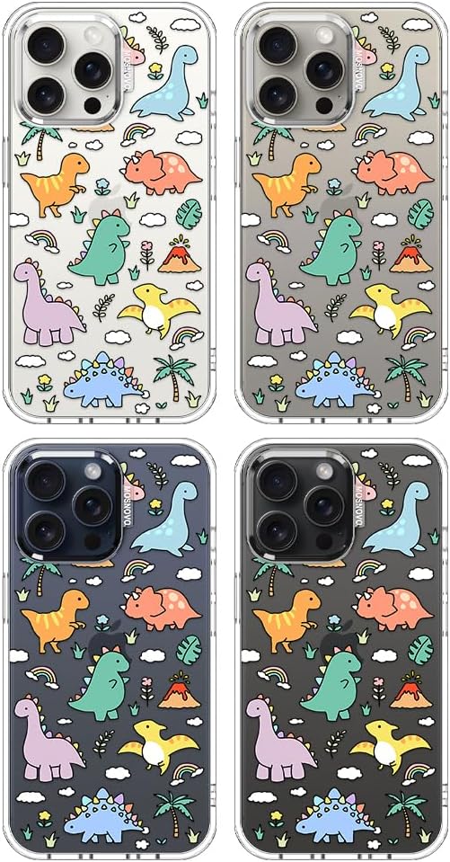 MOSNOVO Case for iPhone 15 Pro Max, [Buffertech 6.6ft Military-Grade Drop Protection] [Anti Peel Off Tech] Clear TPU Bumper Phone Case Cover Design - Dinosaur Land