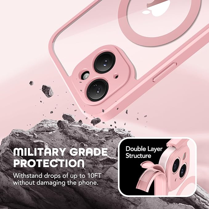 TIESZEN for iPhone 15 Plus Case, Compatible with MagSafe, Built-in Privacy Screen Protector and Camera Protection, Anti Spy Full Body Dustproof Shockproof Hard Phone Case 6.7", Light Pink