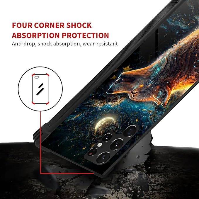 for Samsung Galaxy S22 Ultra Case, Star Cave Hungry Wolf Pattern Graphic Design Girl Boy Soft Silicone Hard Acrylic Shock Protection for Samsung Galaxy S22 Ultra