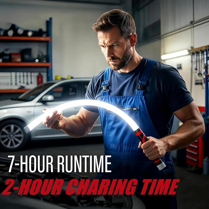Flexible LED Flashlight Stick, 30" Bendable Mechanic Work Light Rechargeable High Lumen Professional Light 3 Lighting Modes Automotive Illumination Tool Car Repairs Inspections Tight Spaces