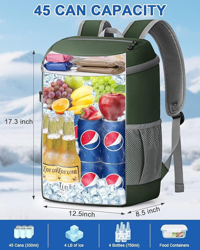 Pritent Cooler Backpack for Men Women Insulated Waterproof Backpack Cooler Leak Proof Cooler Bag Lightweight Lunch Backpack for Camping Beach Travel Picnic