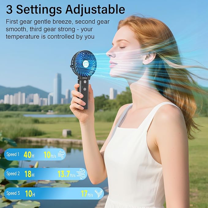 HandFan 10400mAh Powerful Handheld Fan, 40Hrs Long-Lasted Hand Fan Rechargeable, Mini Personal Fans Foldable, Heavy Duty Battery Fans Portable for Travel Beach Concerts Cruise Makeup(Blue Blade)