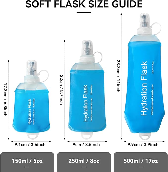 500ml Soft Flask Soft Water Bottle for Running, Hiking, Travelling, Cycling and Climbing, TPU Material, BPF-Free - Blue