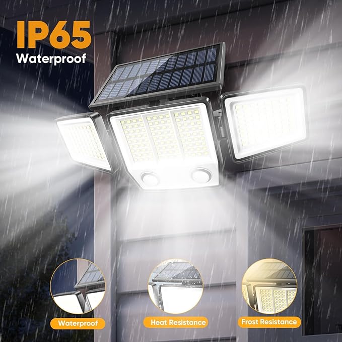 MDCMDCM Solar Motion Sensor Outdoor Lights Waterproof - 3000LM 3 Modes Security Lights Outdoor 270° Illumination IP65 LED Solar Flood Wall Light for Garden Yard Patio Pathway (Modern, 2)