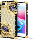 Compatible with iPhone 8 7 SE Case, Sunflower Diamonds Leather Luxury Golden Decoration for Girl Women Soft TPU Shockproof Protective Hard PC Back for iPhone 8 7 SE