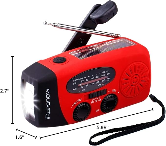 18500mWh Weather Emergency Radio, Portable Solar AM/FM/NOAA Hand Crank Radio, Cell Phone Charger with SOS, 1W LED Flashlight, Headphone Jack, Power for Emergency Preparedness (5000mAh Red)