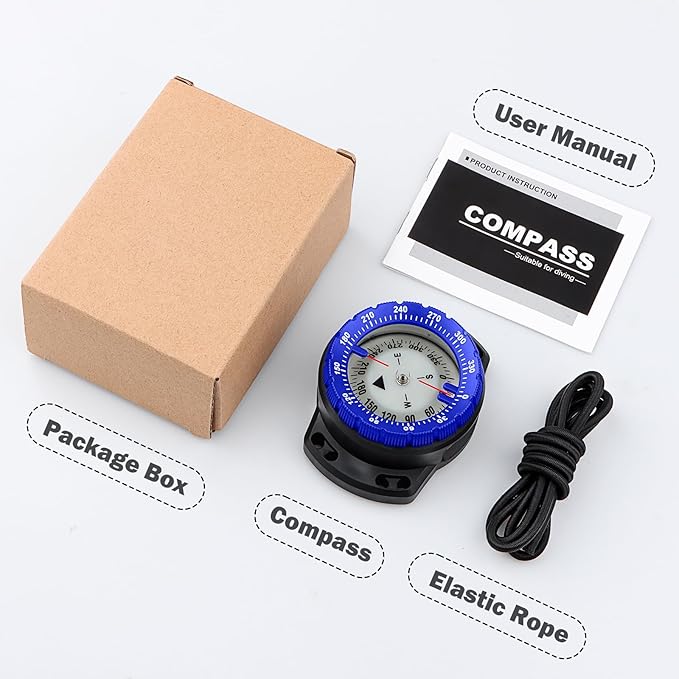 Scuba Dive Compass, Waterproof 5ATM Marine Navigation Wrist Compass with Bungee Mount and Cord, Glow in The Dark for Underwater Diving, Sailing, Camping, Kayaking, Hiking
