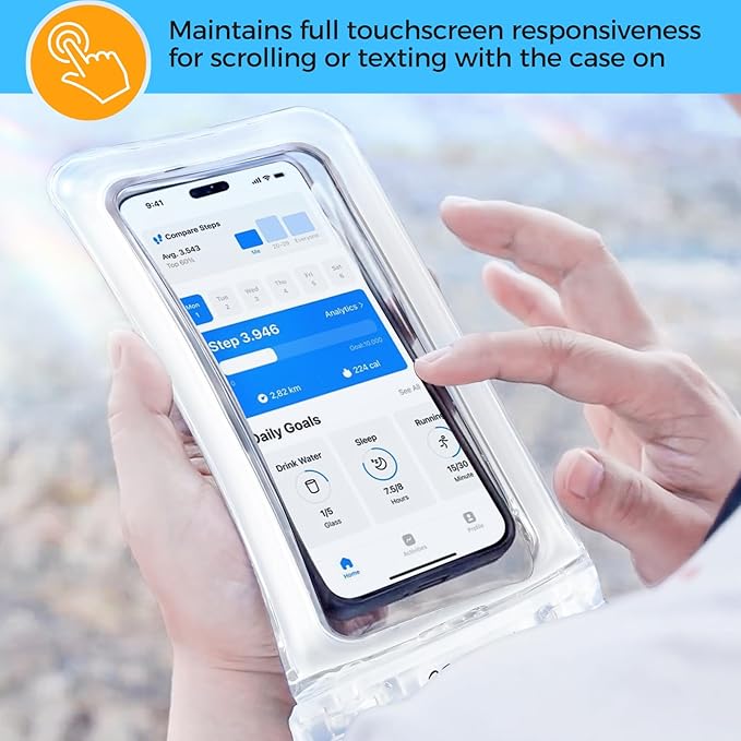 ProCase 2 Pack Floating Waterproof Phone Pouch IPX8, Universal Dry Bag Fits iPhone 17/16/15/14/13 Series, Galaxy S24/S23/S22, Pixel 8/7 (Up to 7”), Touchscreen, Underwater & Snow Protection -Clear