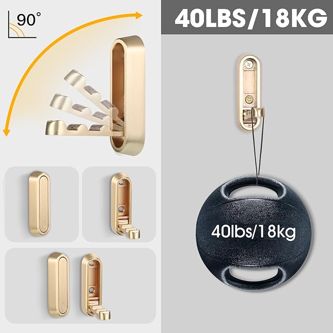 Dntorx Folding Wall Hooks, 4 Pcs Foldable Gold Coat Hooks Heavy Duty Foldable Hook Bathroom Towel Hooks Robe Hooks Wall Mounted for Hanging Coat Towels Clothes Hat Bags Keys