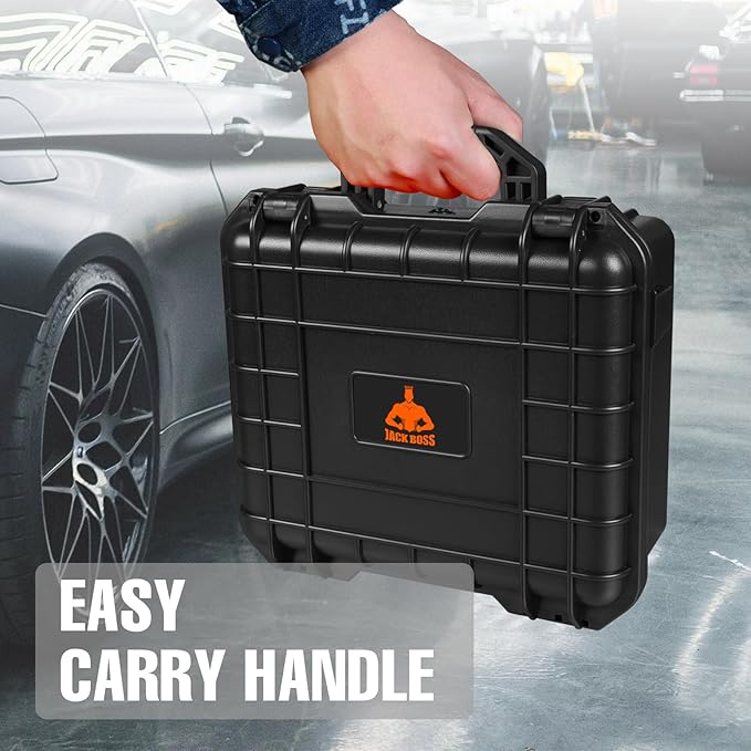 Jack Boss 13.6X11.4X6 Inch Hard Case, Portable Weather Waterproof Protective Camera Case with Customizable Foam, Foam Case Fit Use of Drones, Camera, Equipments, Black,upgraded