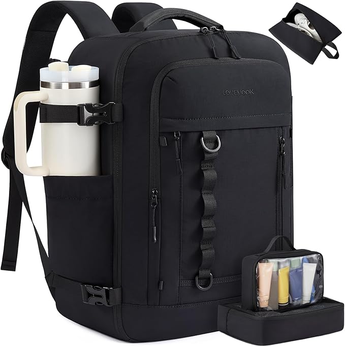 LOVEVOOK 50L Travel Backpack for Men Women, Waterproof Carry On Backpack for Work & Travel, Flight Approved Personal Item with 3 Packing Cubes, TSA Bag Fits 17.3" Laptop,Black