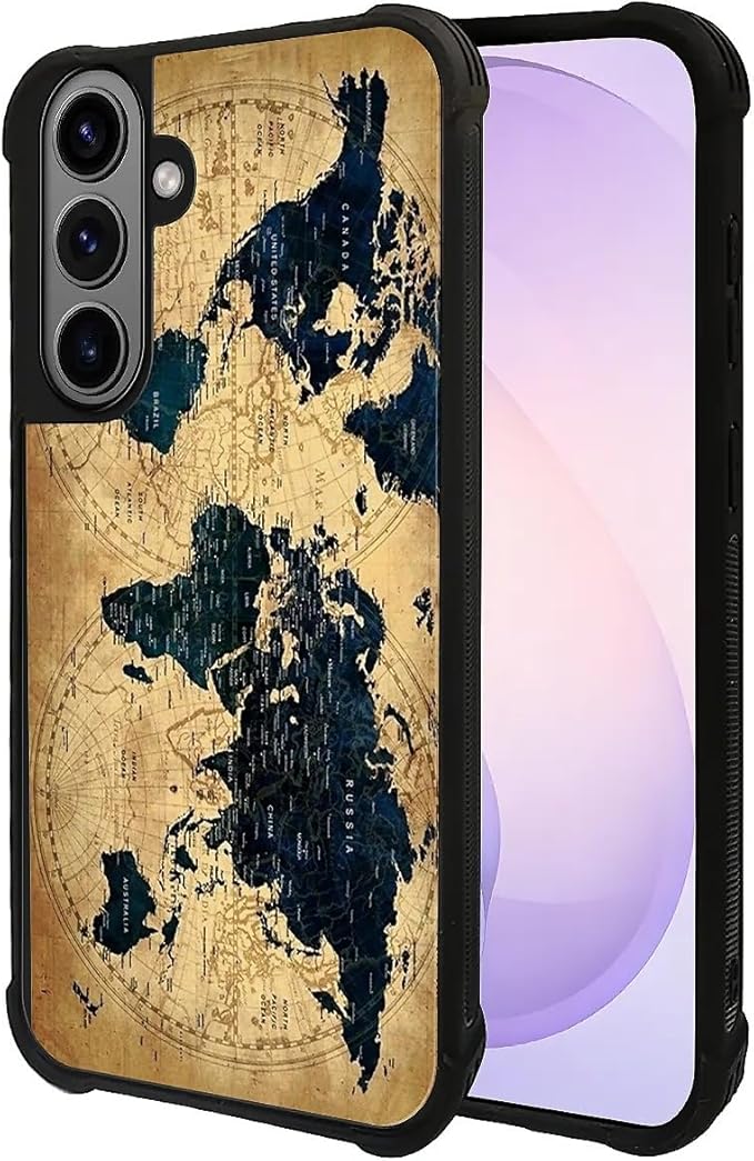 for Samsung Galaxy S26 Plus Case,Graphic Design for Girl Boy Soft Silicone Hard Acrylic Shock Protection Designed for Samsung Galaxy S26 Plus Brown World Map Pattern